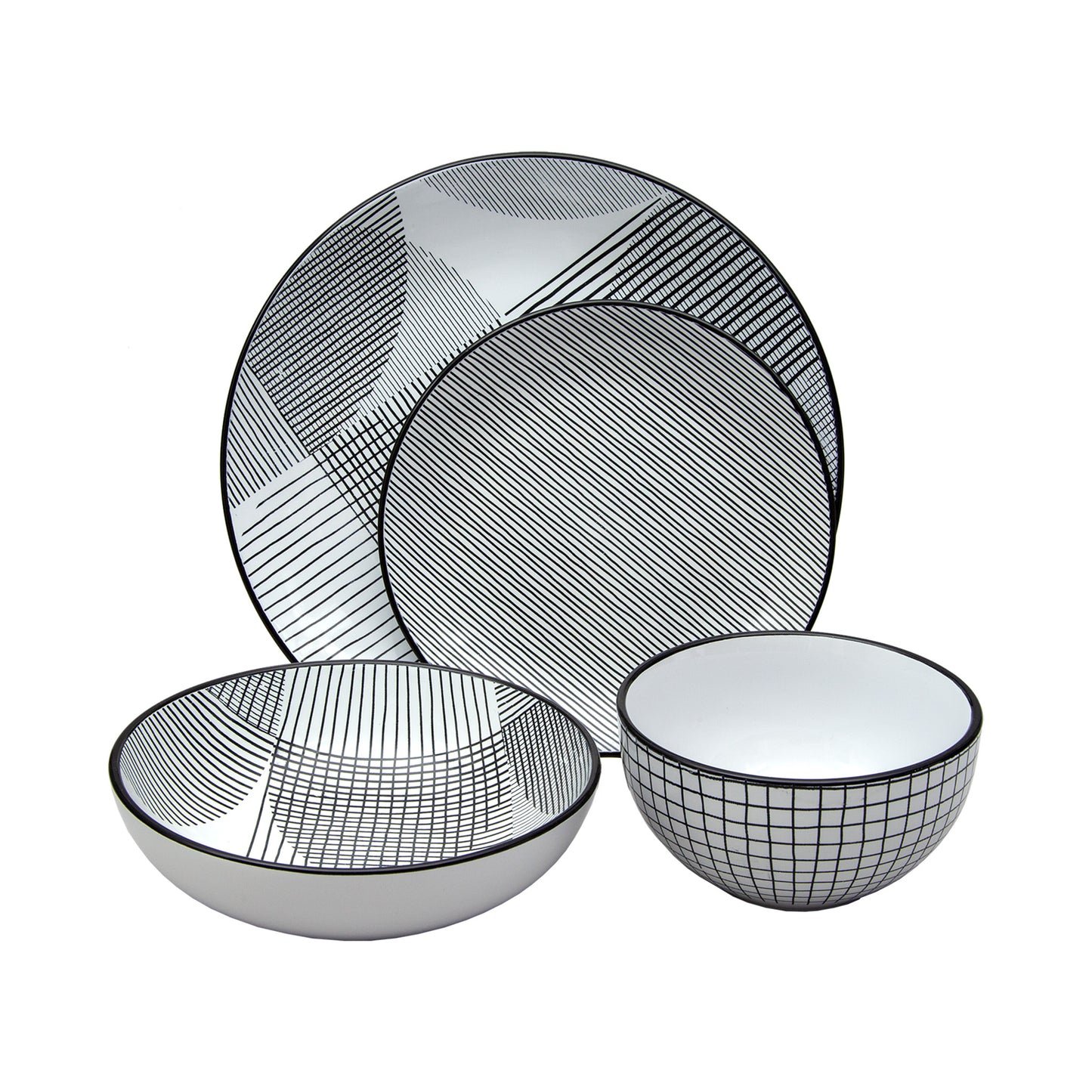 4pc Geo Pattern Dinner Plate Set